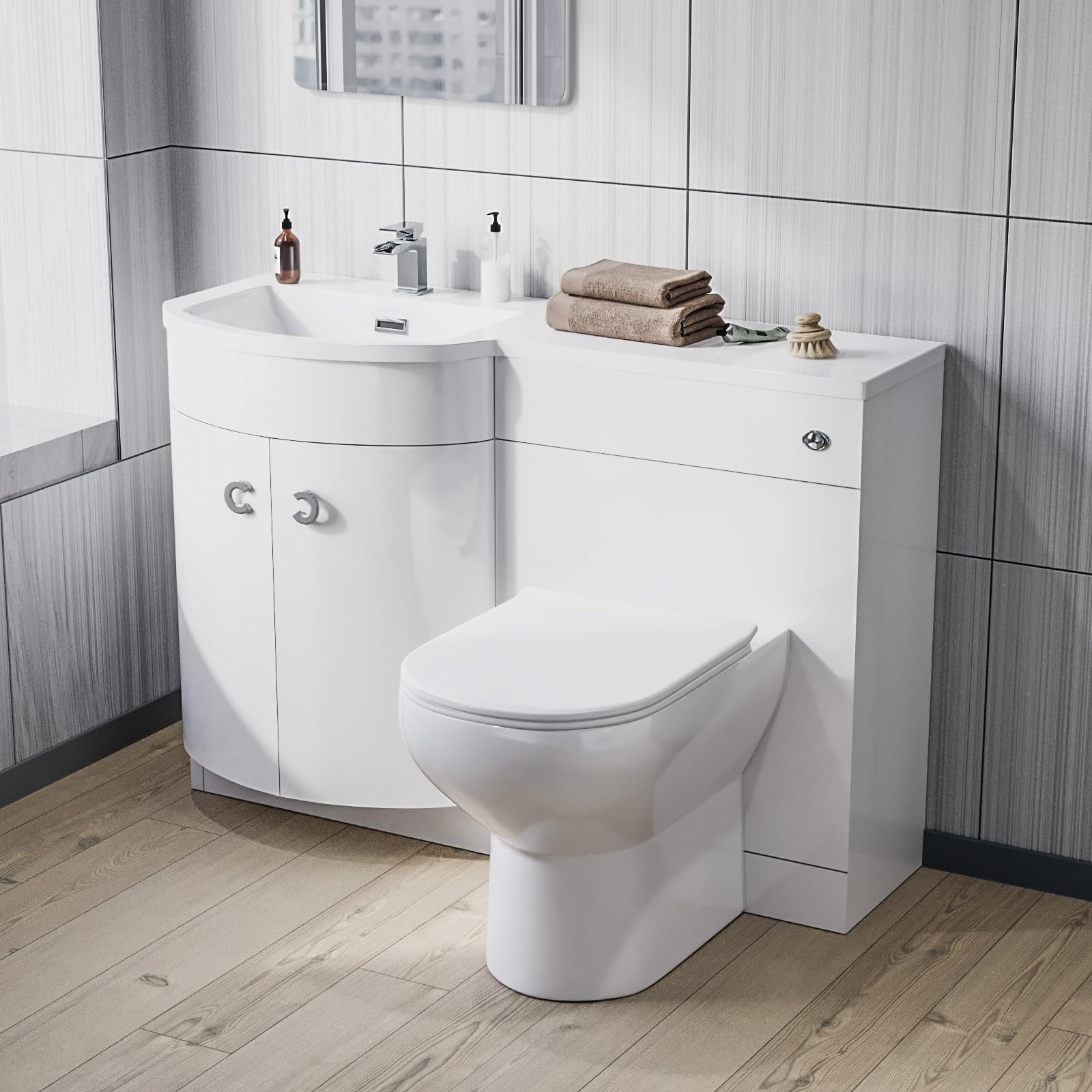  - Nes Home 1100mm Left Hand Sink White Combination Vanity Unit With Back To Wall Toilet