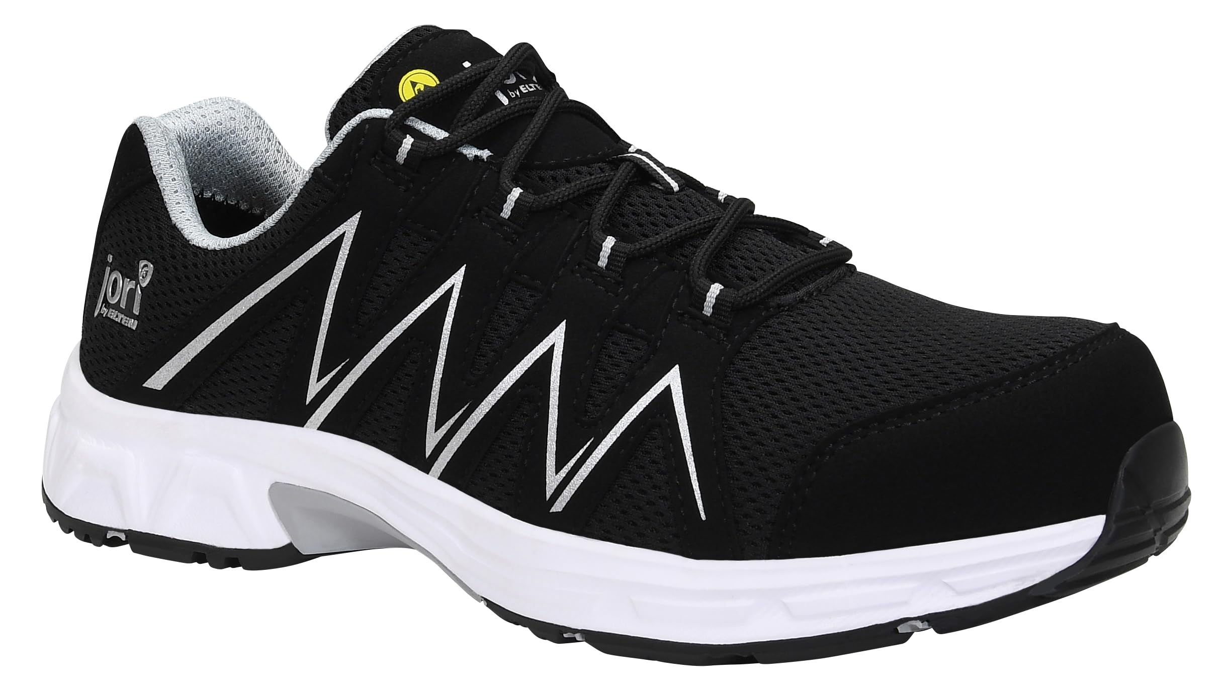 JORI Sicherheitsschuhe jo_Speedy Black-Silver Low ESD S1PS, Damen und Herren, Textil, Kunststoffkappe (Leichter als Stahlkappe), leicht, sportlich 40, Schwarz-Silber