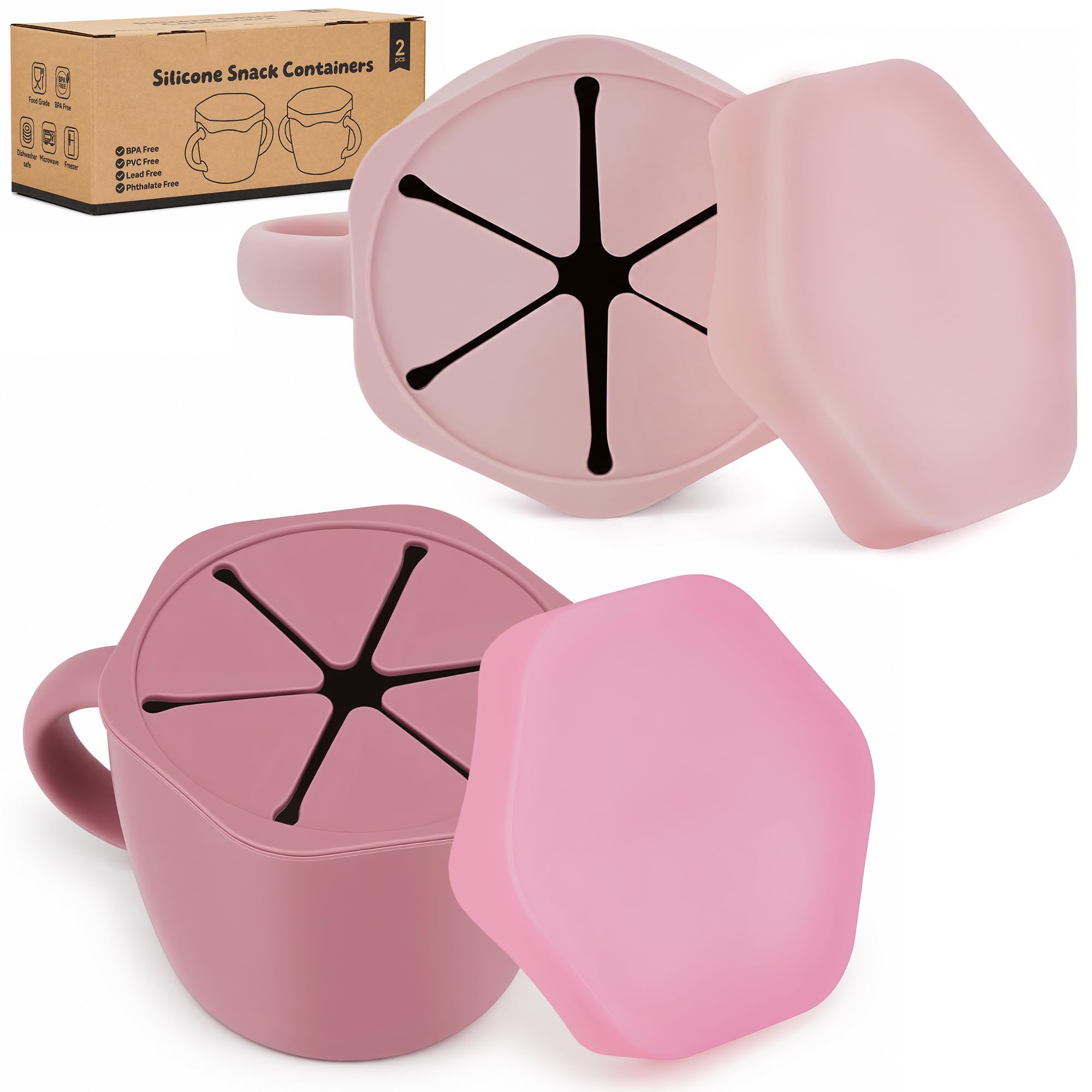 2-Pack Silicone Snack Cups with Lid & Grip Handle for Toddlers