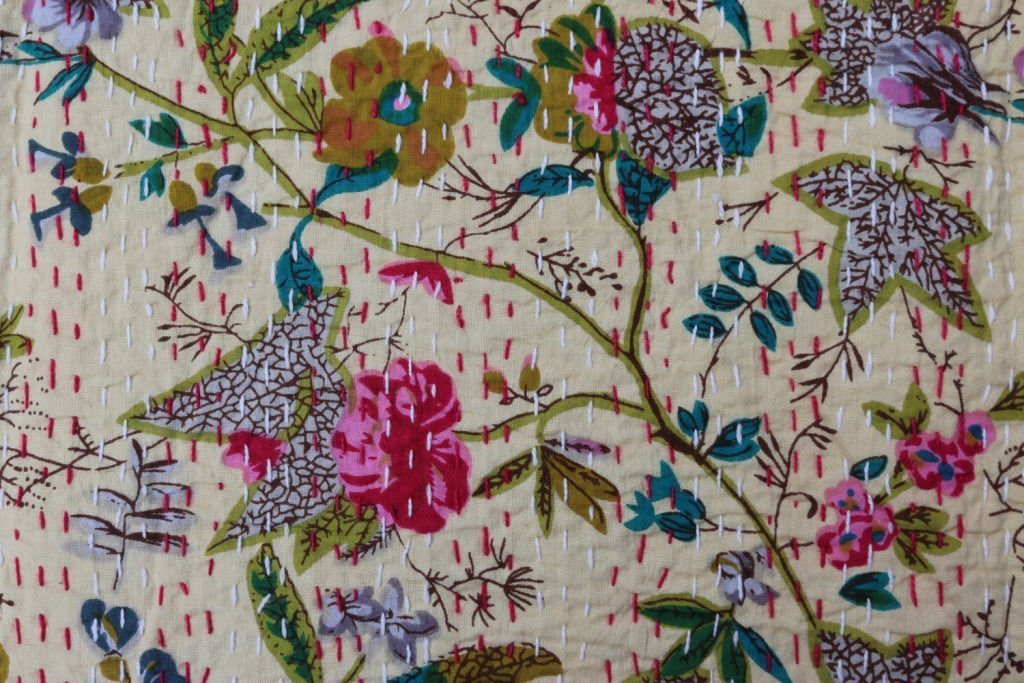 Sophia-Art Indian Kantha Quilt, Bird of Paradise Kantha Blanket, Kantha Bohemian Bedding, Reversible Bedsheet/Bedspread Decorative Vintage Ethinic (White)