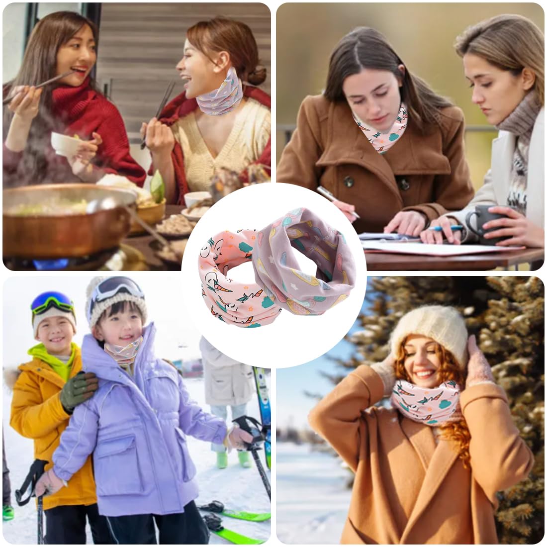 Soapow - Set di 2 scaldacollo per bambini, per bambini, ragazzi, ragazze, cappello e sciarpa a cerchio Rosso vinaccia M