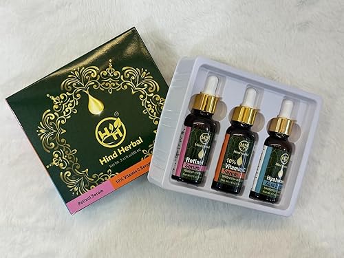 Miniatura 2 de Hind Herbal Set de 3 suero de retinol con ácido hialurónico mejorado con vitamina C (1 onza líquida cada uno), iluminador, reafirmante y hidratante