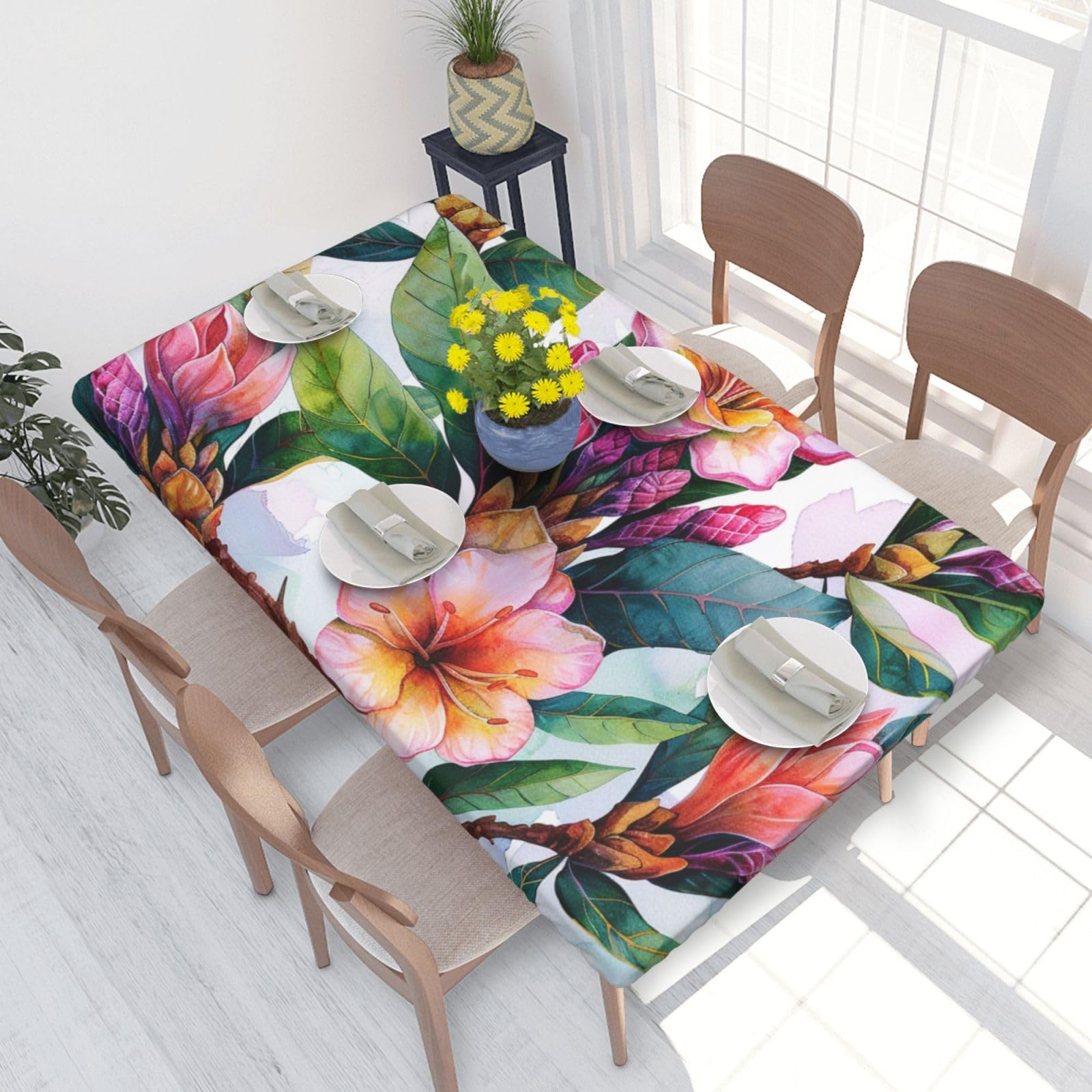 WPKJU Hawaiian Flower Art Print Printed Tablecloths 4ft Rectangular Table Covers Washable Polyester Decorative Table Cloth for Dining Table Picnic Wedding