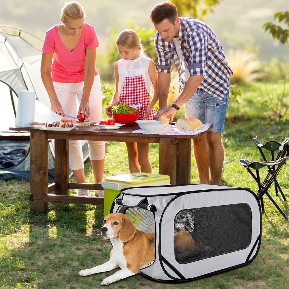 Trasportino per cani pieghevole, 92 x 52 x 52 cm, doppia porta pop-up, in tessuto Oxford, traspirante, robusto, trasportino per cani e gatti fino a 29,5 kg (grigio)