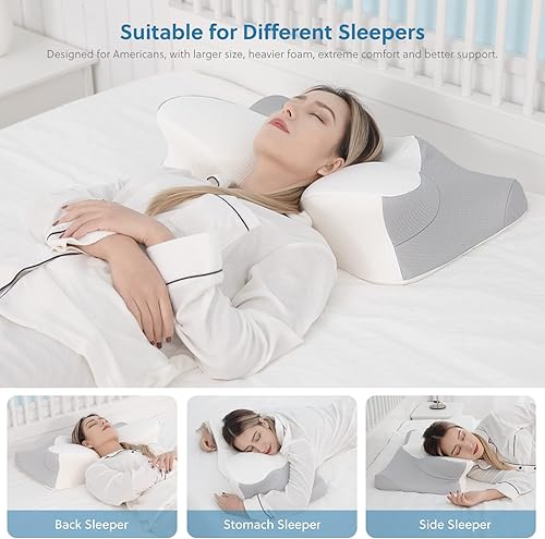 Miniatura 5 de HOMFINE Almohada cervical de espuma viscoelástica  Almohada ergonómica de contorno para aliviar el dolor de cuello y hombros, almohada ortopédica