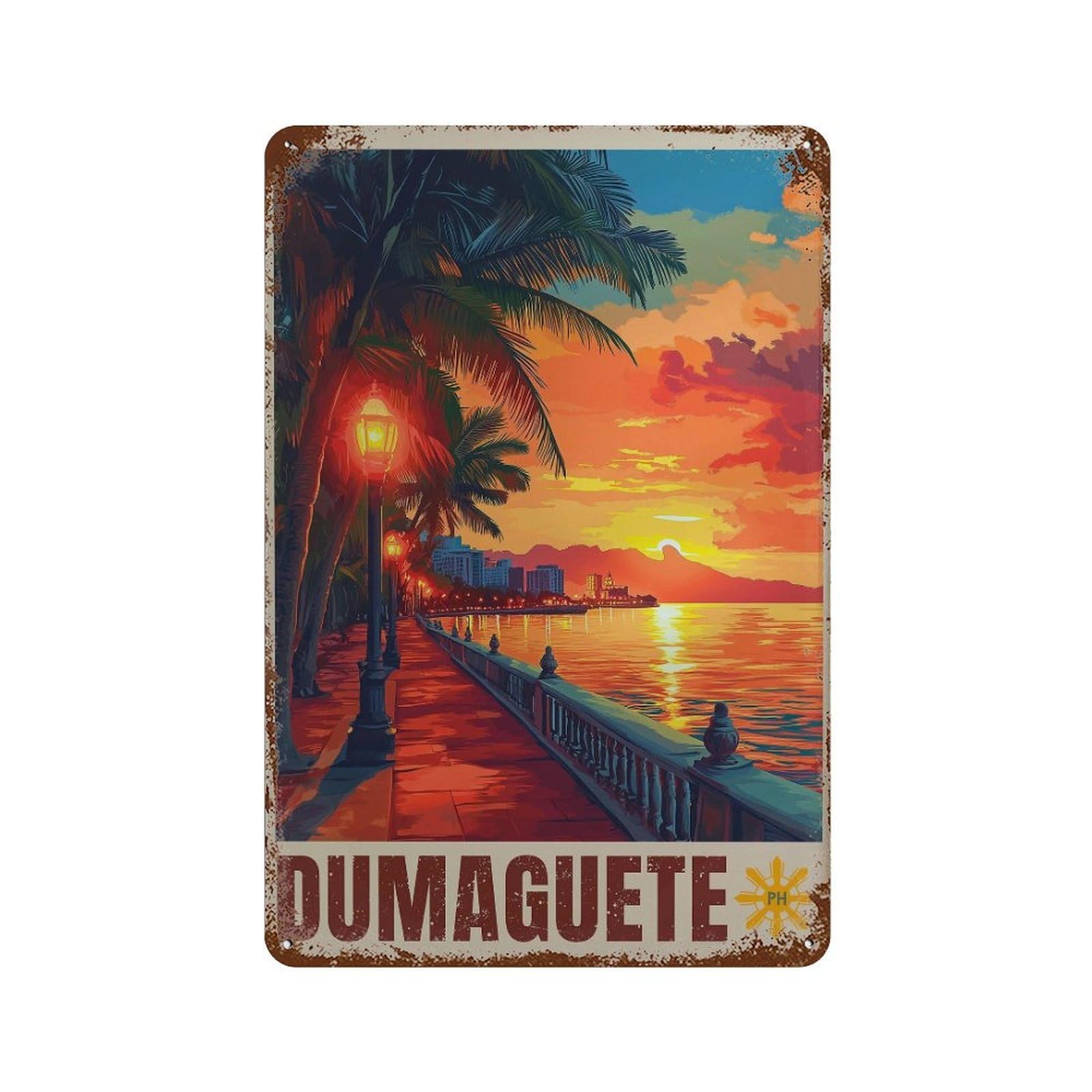 xiaoxiaoshen Dumaguete Travel Southeast Asia Sunset Vintage Style Wall Decor Art Metal Tin Poster Modern Home Decor Art Home Bar Shop Decorations Vintage Sign 30x20cm