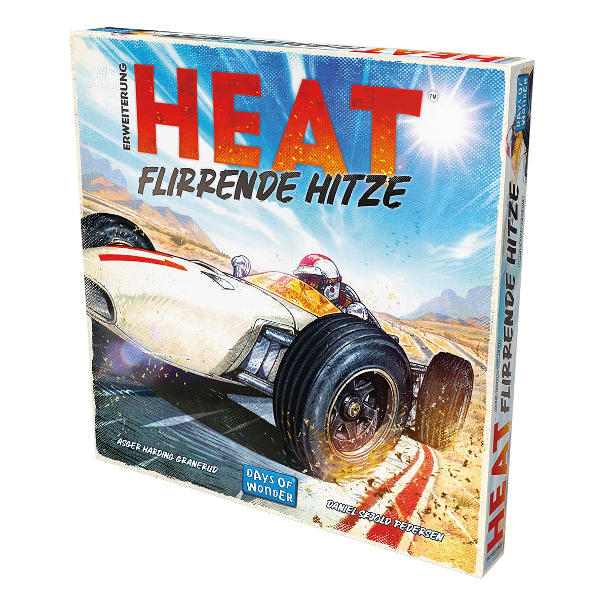 Asmodee, Heat – Flirrende Heat, wersja DE, rozszerzenie gry dla 1 – 7 graczy od 10 lat, pełny gaz do opon Qualmen – gra wyścigowa z 60 minutami gry na grę