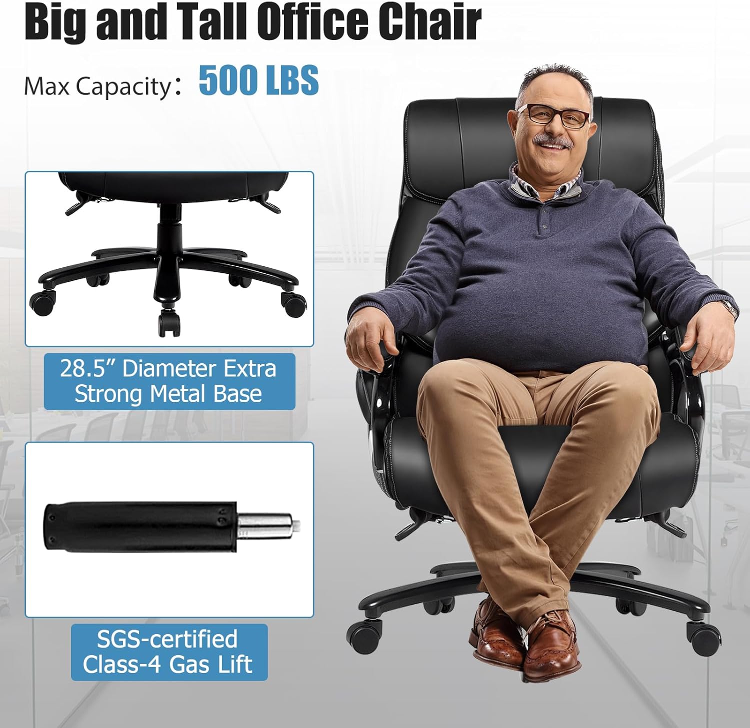 Giantex Big and Tall Office Chair 500lbs, Heavy Duty Executive Office Chair with 6 Massage Points, Extra Wide Seat, High Back Ergonomic Leather Reclining Swivel Computer Chair, Home Office Desk Chairs