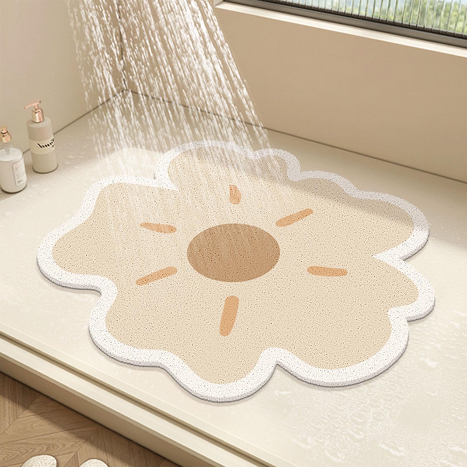 Indoor shower round shower mat with floral design, PVC sponge bathroom floor mat, anti-slip bathroom mat, anti-mildew shower mat with drainage hole, quick-dry (Z,90 * 90cm)