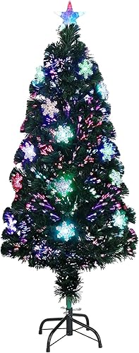 Miniatura 8 de VINGLI Árbol de Navidad artificial de fibra óptica preiluminado de 6 pies con luces LED multicolor, copos de nieve y estrella superior, árbol de