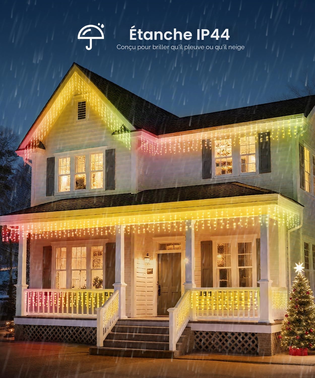 Quntis Rideau Lumineux Noel Exterieur avec APP & Télécommande, 5M×0.6M Rideau LED Lumineux Intelligentes, 16 Millions de Couleurs & 60+ Modes Guirlande Lumineuse Rideau, Luminosité Réglable