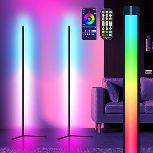 Corner Floor Lamp, 2 Pack LED Corner Lamp with App/Remote/Button Control, Smart RGB Floor Lamp with 16 Million DIY Colors & 68+ Scene, 300+ Scene, Music Sync for Living Room, Bedroom, Gaming Room - 57" - 2