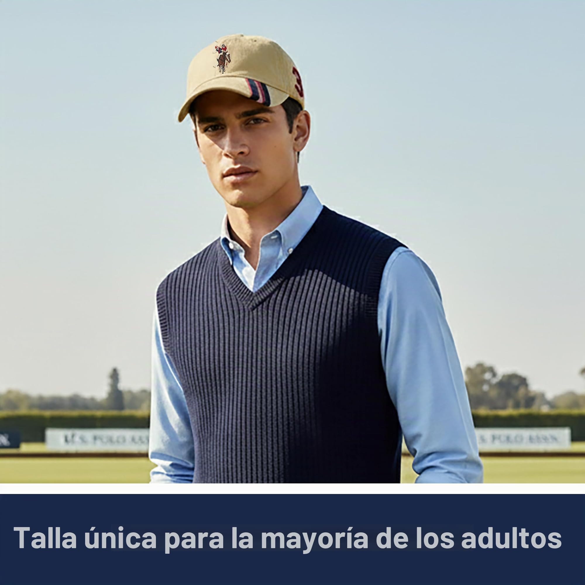 Concept One U.s Polo Assn. Dad Hat, Embroidered Horse Logo Adjustable Adult Baseball Cap with Diagonal Accent Stripes - Gorra de béisbol Unisex Adulto