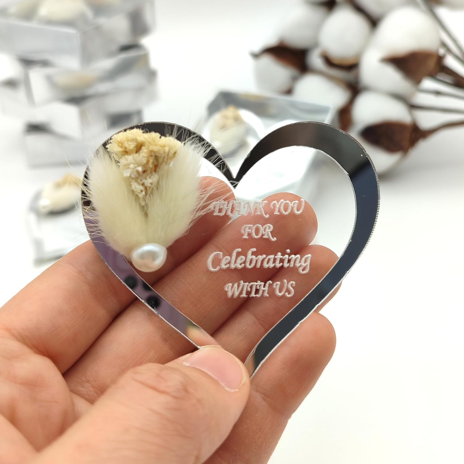 Party Favor for Guest, 18 Sets of Silver Acrylic Heart Magnet for Bridal Shower Gifts, Elegant Return Favor, Fridge Magnet for Baby Shower Favors