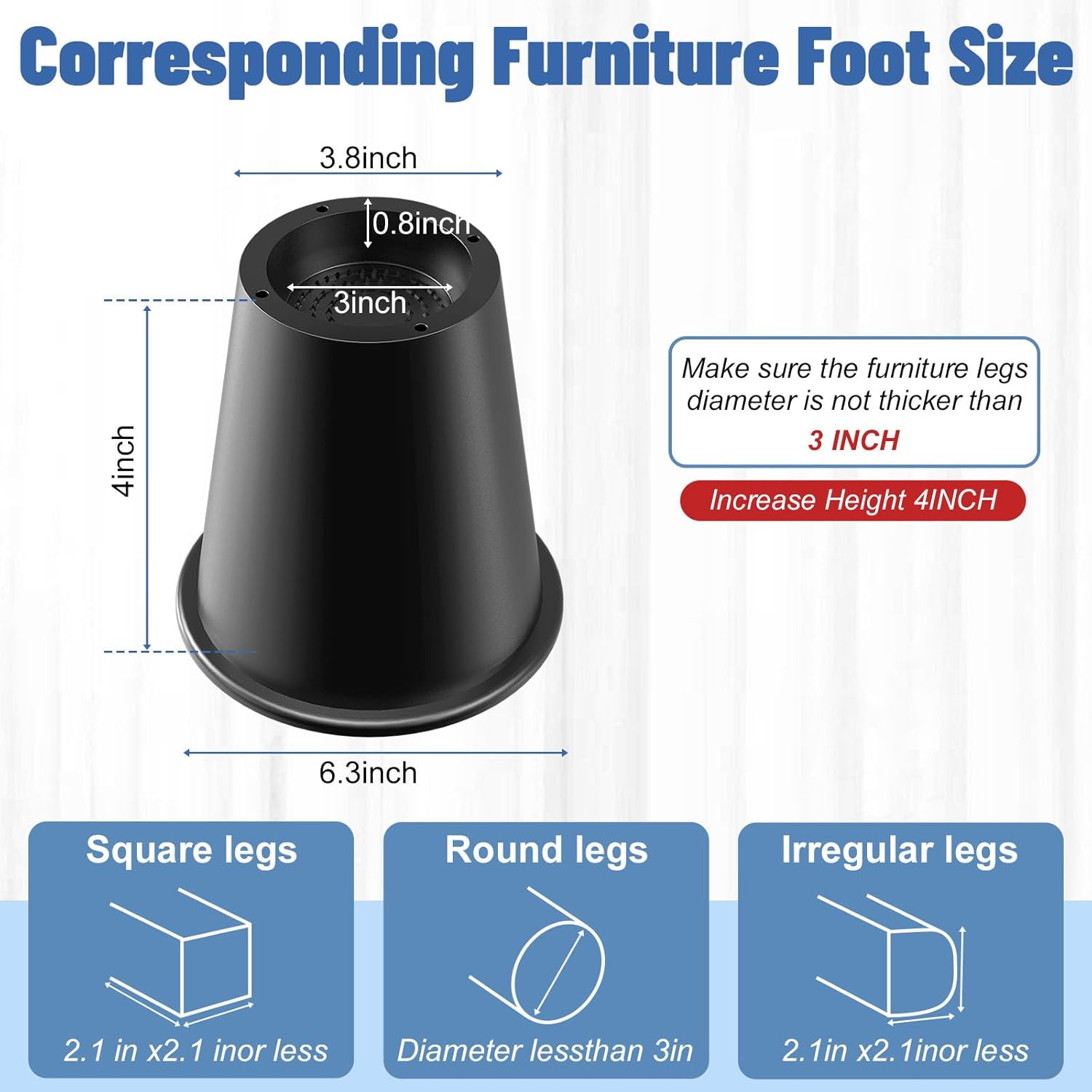 MYMULIKE ベッドライザー 4インチ 高耐久 家具ライザー4個セット ラウンド家具ライザー ベッドデスク/テーブル/ソファ/ソ