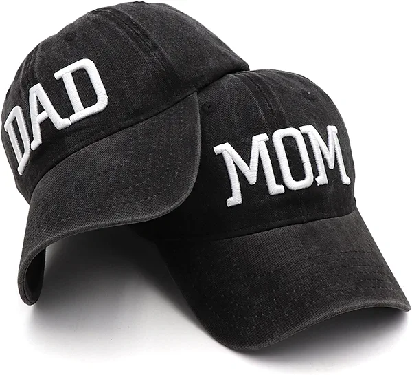 Hiwelove Mom and Dad Hats Fathers Day Mom Dad Gifts Hat Embroidered Adjustable Baseball Caps New Parents Gifts for Couples