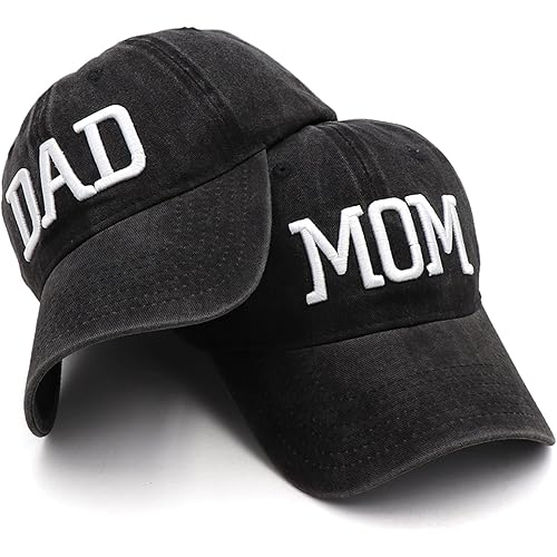 Hiwelove Mom and Dad Hats Fathers Day Mom Dad Gifts Hat Embroidered Adjustable Baseball Caps Gift for Couples Parents