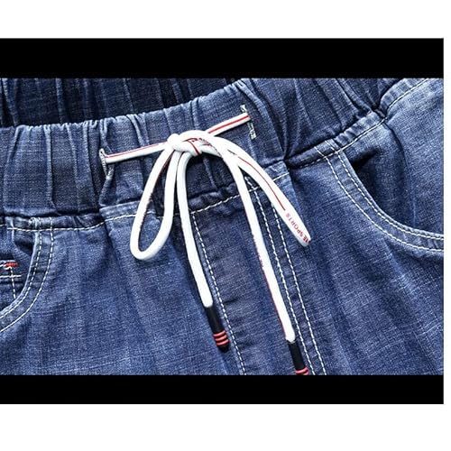 Geltdn Plus Size 6Xl 7Xl Men's Ripped Loose Denim Shorts Summer New Black Blue Drawstring Short Jeans Male (Color : B, Size : M) #TOP3