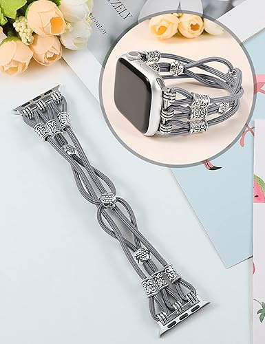 Miniatura 8 de Beaded Bracelet Compatible with Apple Watch Band 41mm 40mm 38mm 49mm 45mm 44mm 42mm Women Boho Western Dressy Elastic Stretchy Fancy Charms Solo