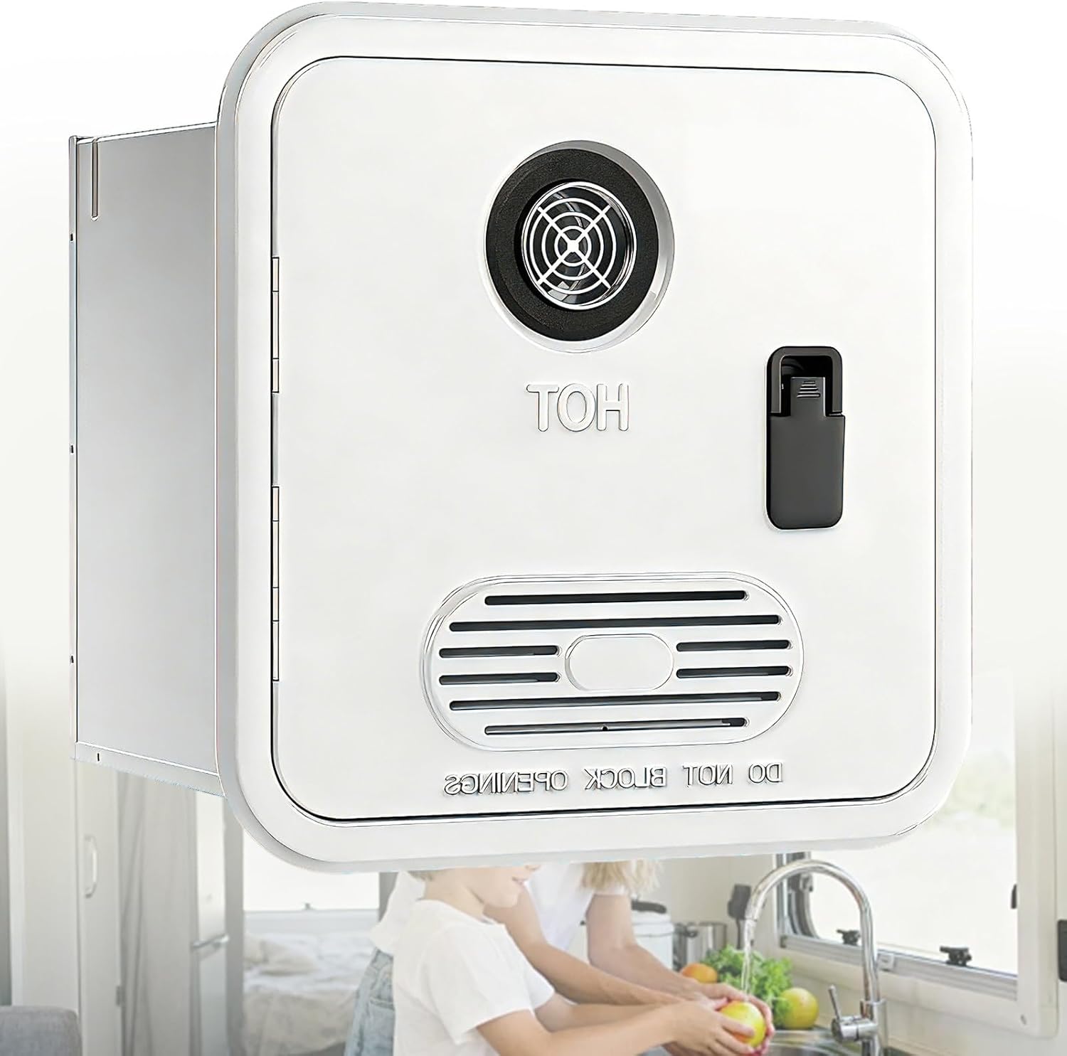 RV Tankless Water Heater, 55000 BTU High Altitude Available, DC 12V, On Demand Instant Hot, RV Water Heater with 15.94 x 15.94 inch White Door, Compatible with All RVs Campers 8L