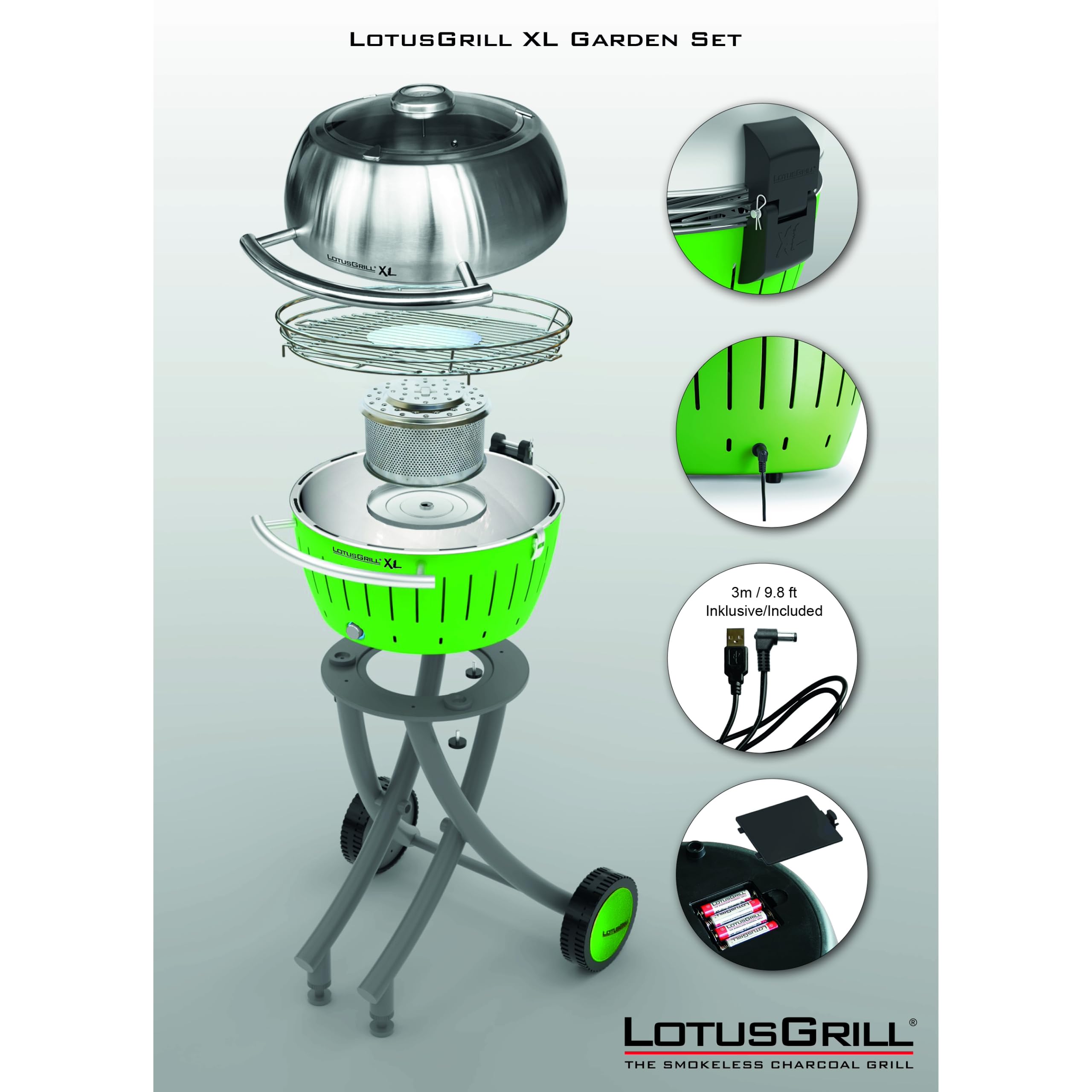 LotusGrill XL Gartengrill Set - Grillwagen mit Grillhaube XL aus Edelstahl (Pflaumenlila)
