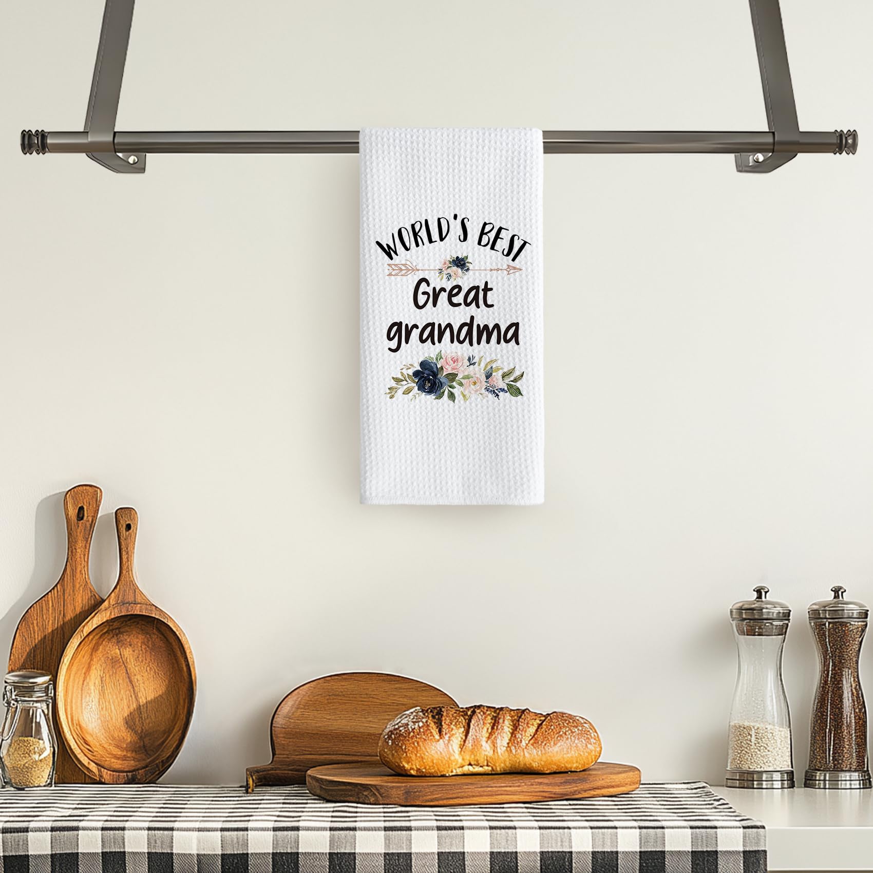 TNUW Best Great Grandma Kitchen Towel 16″×24″, World’s Best Floral Soft and Absorbent Tea Towel for Kitchen, Birthday Christmas Thanksgiving Gift for Great Grandma