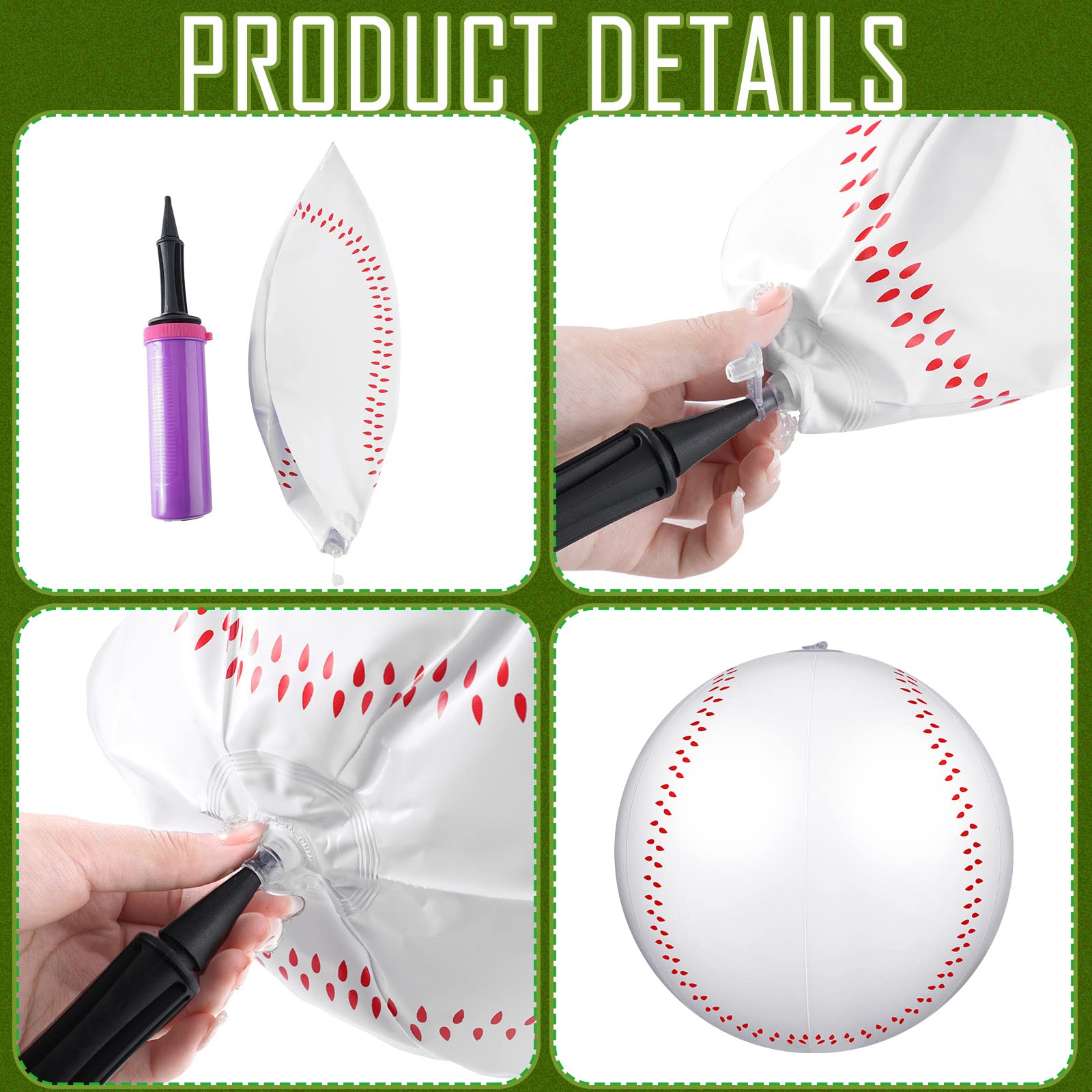 Paquete de 6 pelotas inflables de béisbol de 12.6 pulgadas, pelota de playa grande deportiva con inflador, recuerdo de fiesta para niños, niñas, adultos, adolescentes, regalo de verano al 4