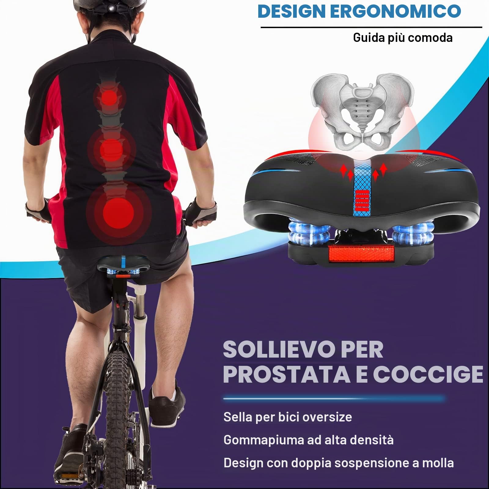 MLIAIMCE Sella per bicicletta oversize in memory foam di rimbalzo, confortevole, impermeabile, traspirante, cavo, ergonomico, sella, bici da strada, mountain bike, sella per uomo, donna, bambino, 11 x