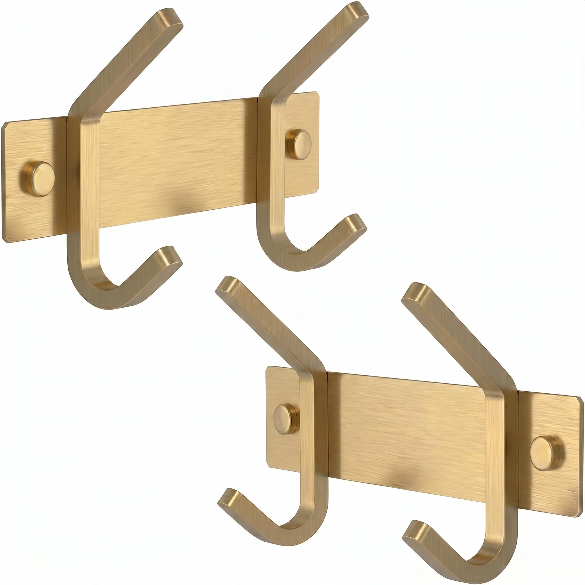 Brushed Gold Small Coat Rack Wall Mount – 6 Inch Stainless Steel Rail with 2 Double Coat Hooks for Entryway, Bathroom, Bedroom, Kitchen – Modern Gold