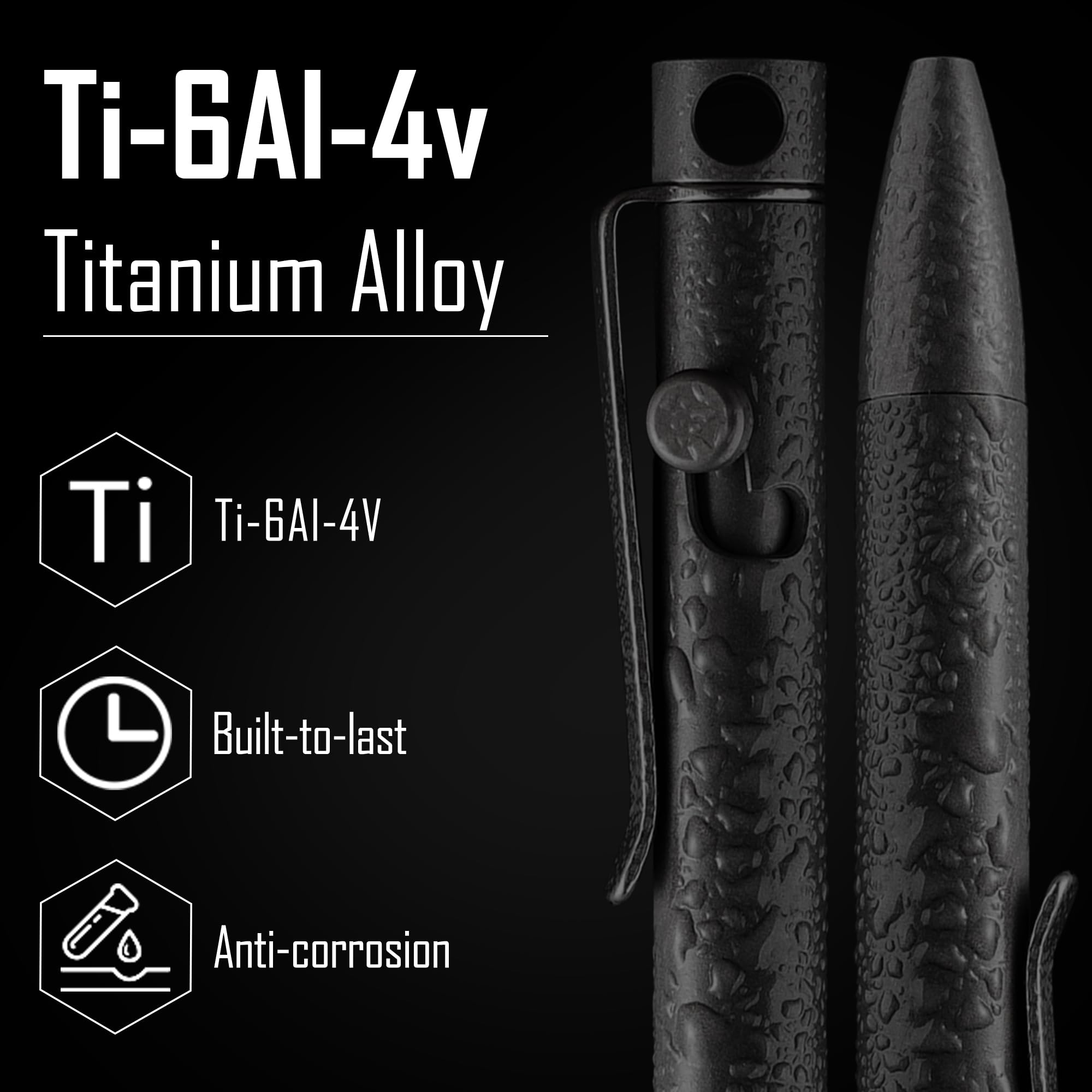 KeyUnity Bolígrafo KP03BK de aleación de titanio con clip, bolígrafo de bolsillo EDC de Metal retráctil para transporte diario