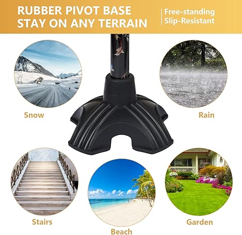 Miniatura 3 de JUNRA Bastón de caminar con luz LED bastón plegable ajustable para mujeres y hombres bastón plegable portátil con base cuádruple para equilibrio de