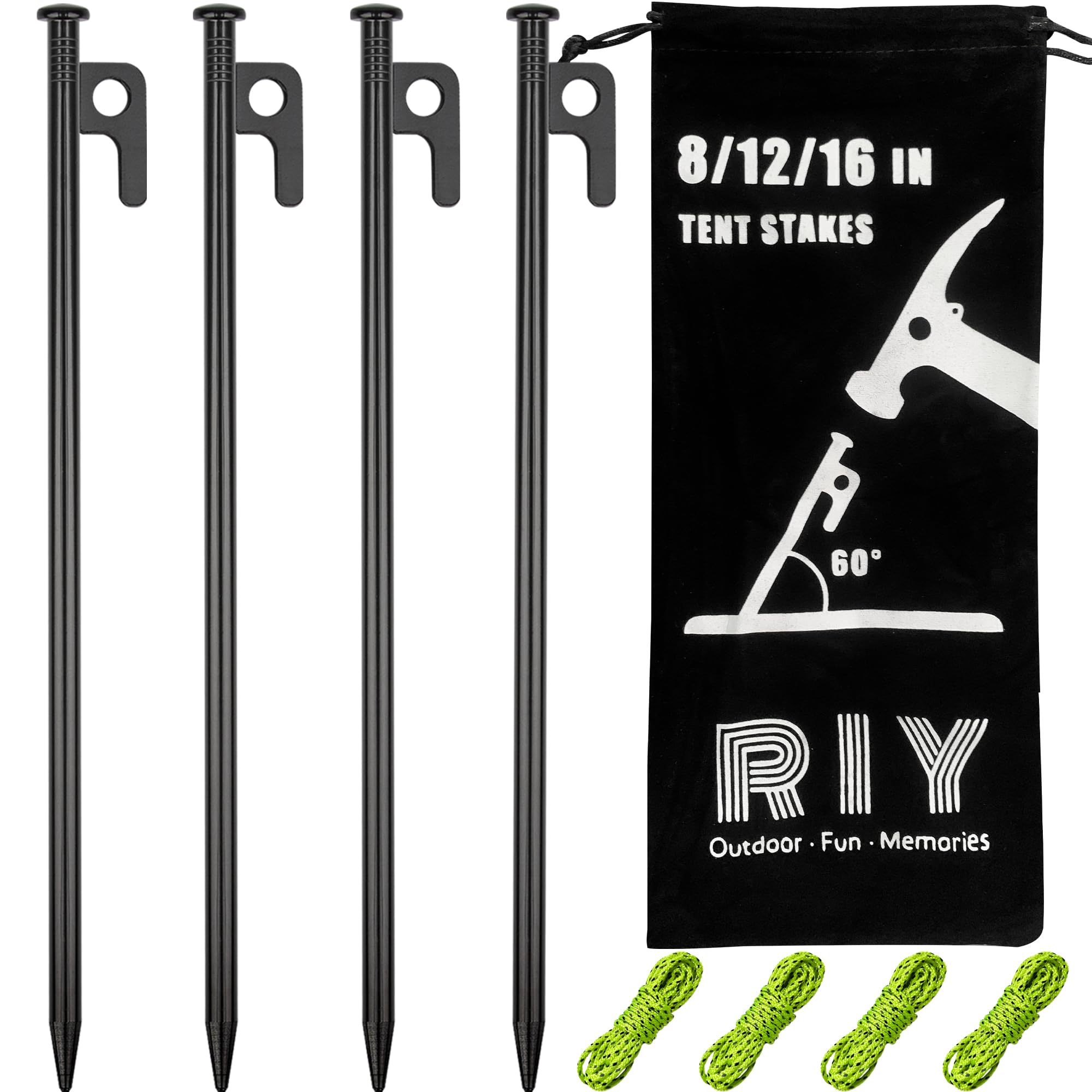 4 Pack Tent Stakes Heavy Duty Metal Tent Pegs for Camping Steel Tent Stakes 12 inch Unbreakable and Inflexible — image 1