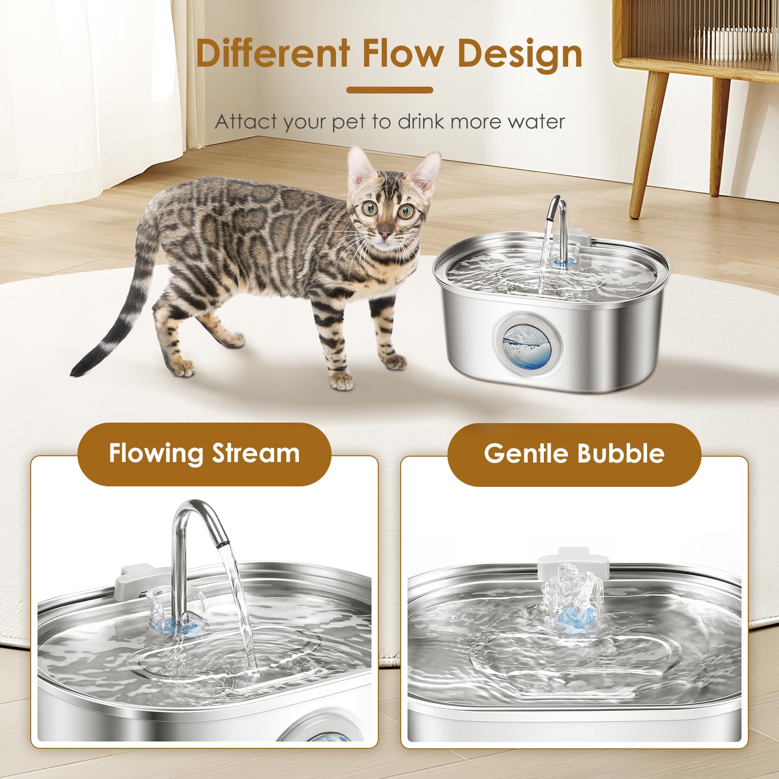 Fuente de agua para animales activados para ganado, fuente de agua para gatos, fuente de agua para mascotas, 3.2 L/3,061.7 g, acero inoxidable, dispensador de agua para perros