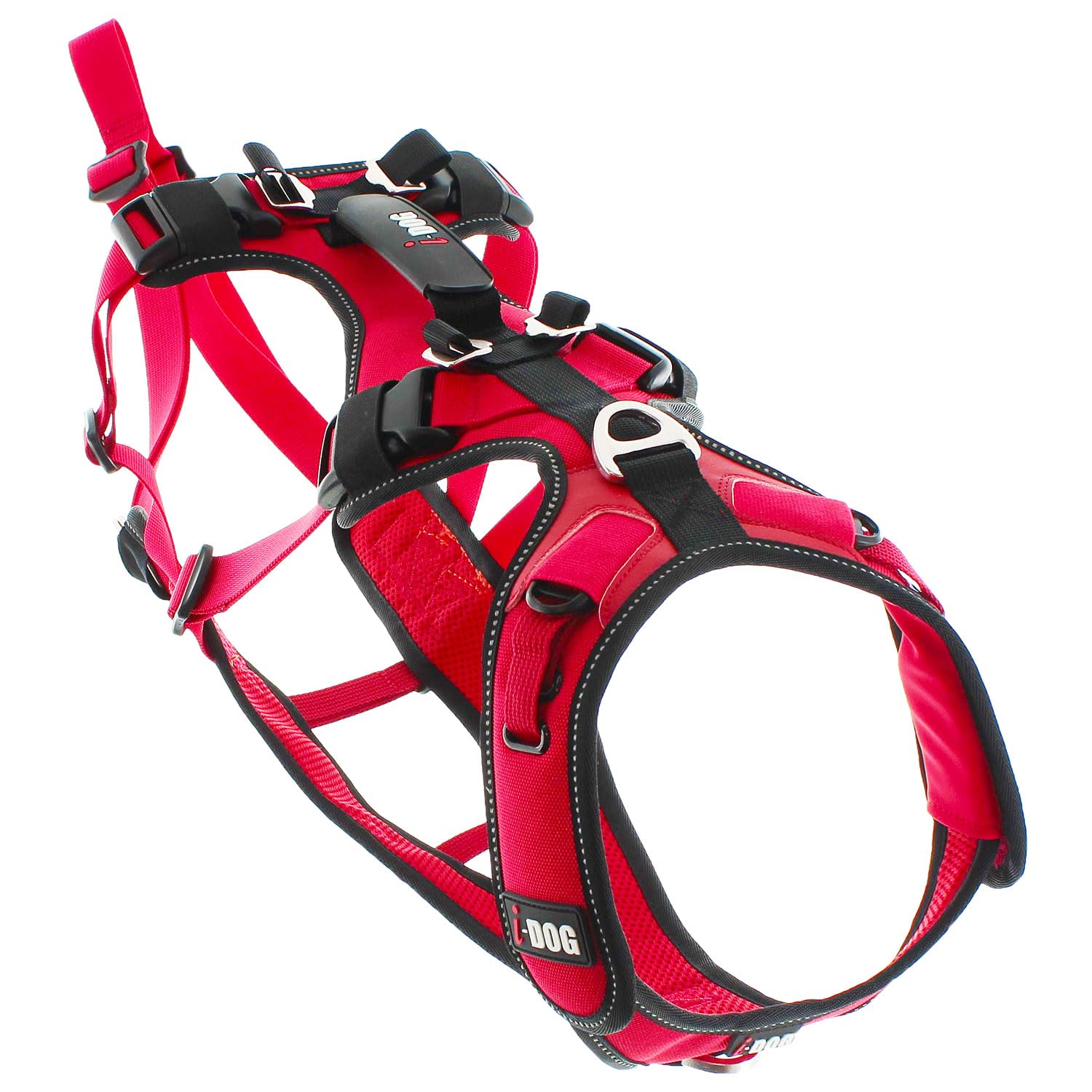 Harnais pour Chien Confort Trek I-​Dog (Marque Française), canicross, cani Rando, cani Jogging, cani Trail, cani Marche, Utilisation Sportive ou Loisirs pour Courir avec Son Chien, Rouge, Taille L