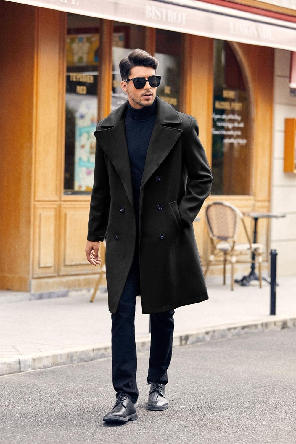 Gabardina con Doble Botonadura para Hombre Abrigos Largos de Invierno de Negocios con Cuello de Solapa Informal