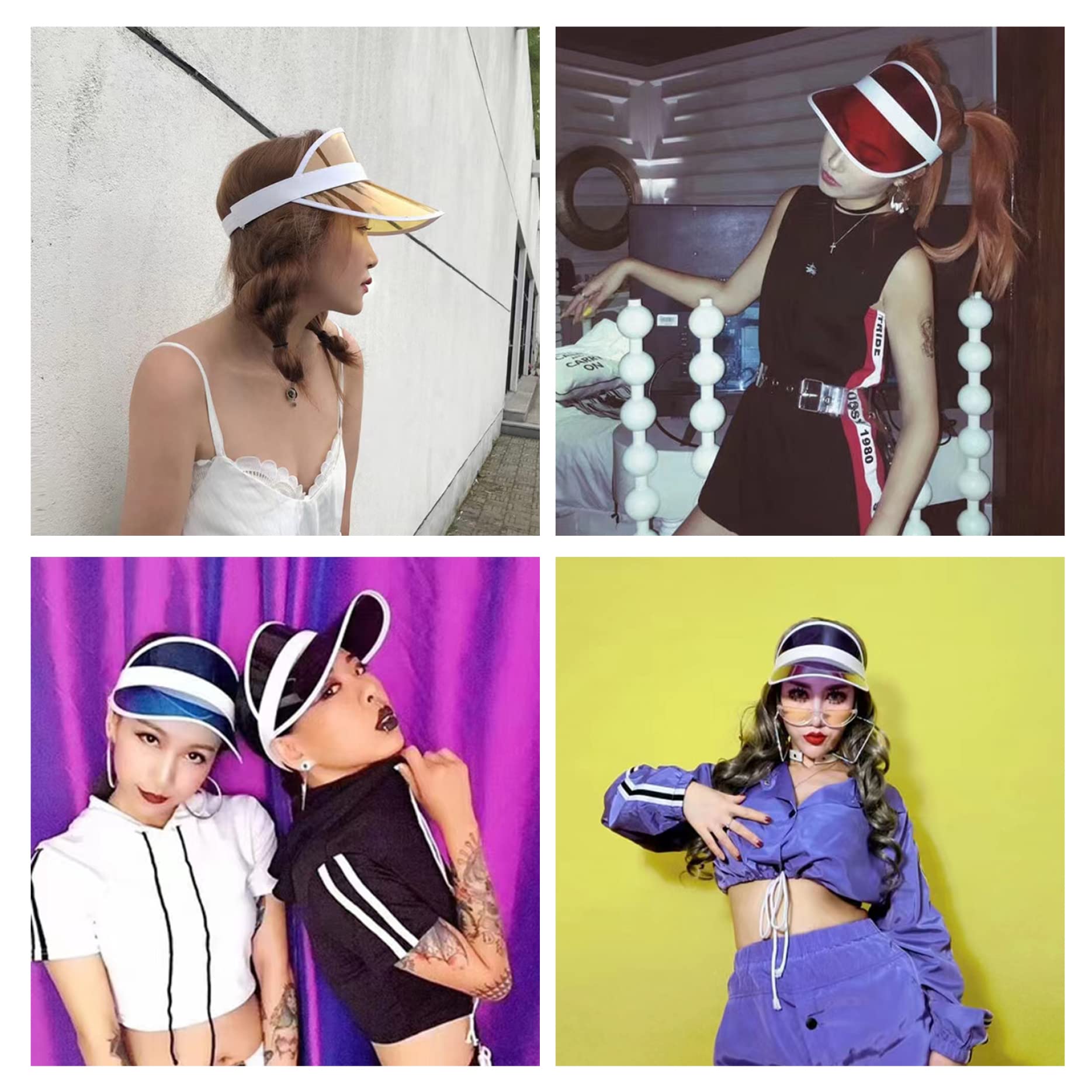 8 Viseras de neón Estilo años 80 para Mujer, Viseras Deportivas de plástico para Pub Golf, Actividades de Verano al Aire Libre, Accesorios de Disfraces, Recuerdos de Fiesta