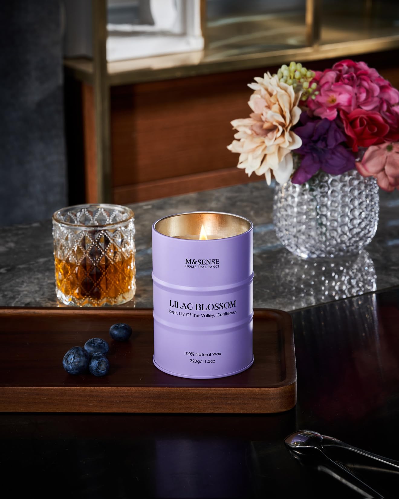 M&SENSE Candele profumate ai fiori di lillà per la casa 320gCandela di aromaterapia a lunga combustione da 70 ore per la meditazione antistress e lo yoga rilassante regali d'inaugurazione per le donne