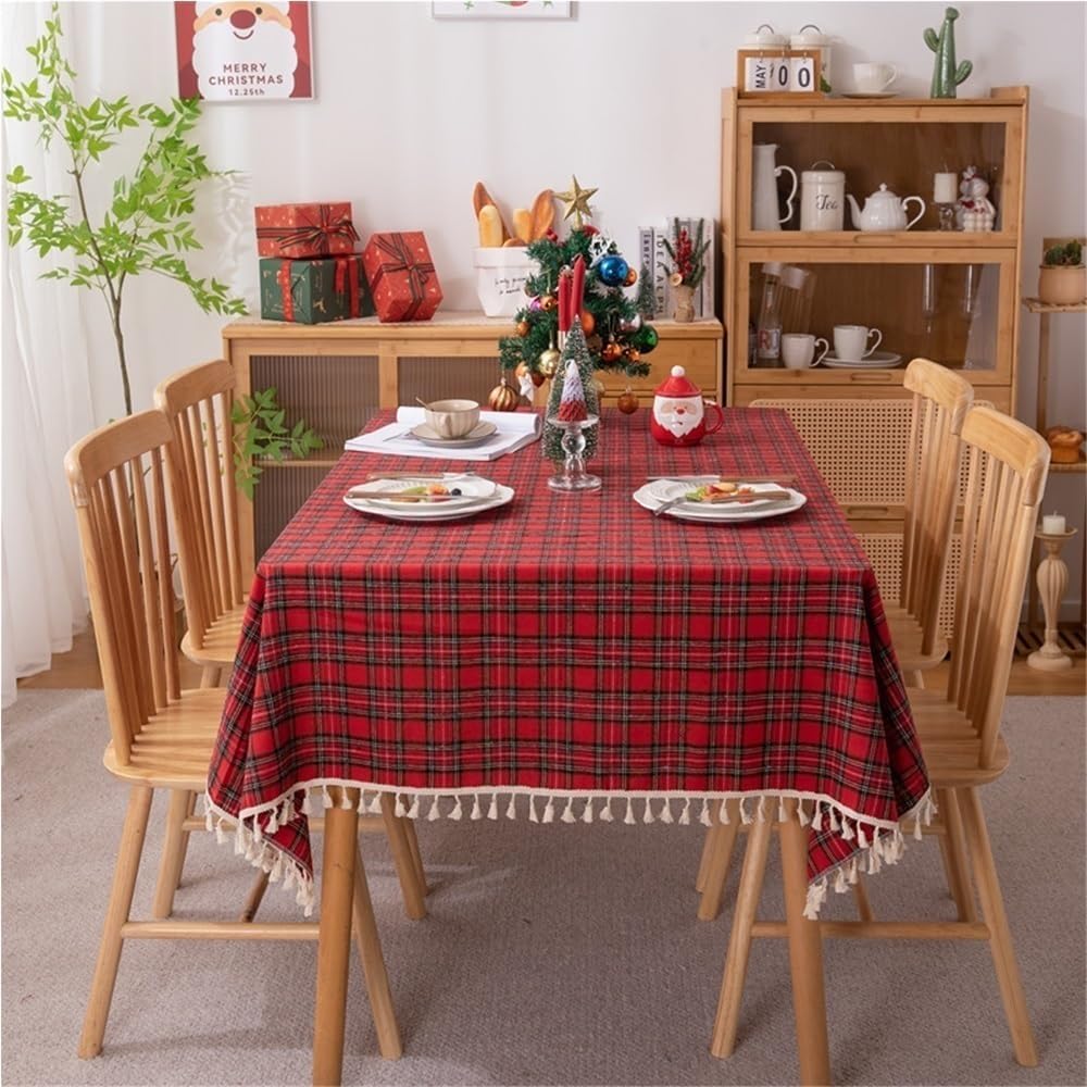 Dining Room Fabric Tablecloth，British Style Plaid Print Tablecloth Christmas Check Rectangular Table Cover for Farmhouse Christmas Party Dinner Table Decoration(O,140 * 260CM)