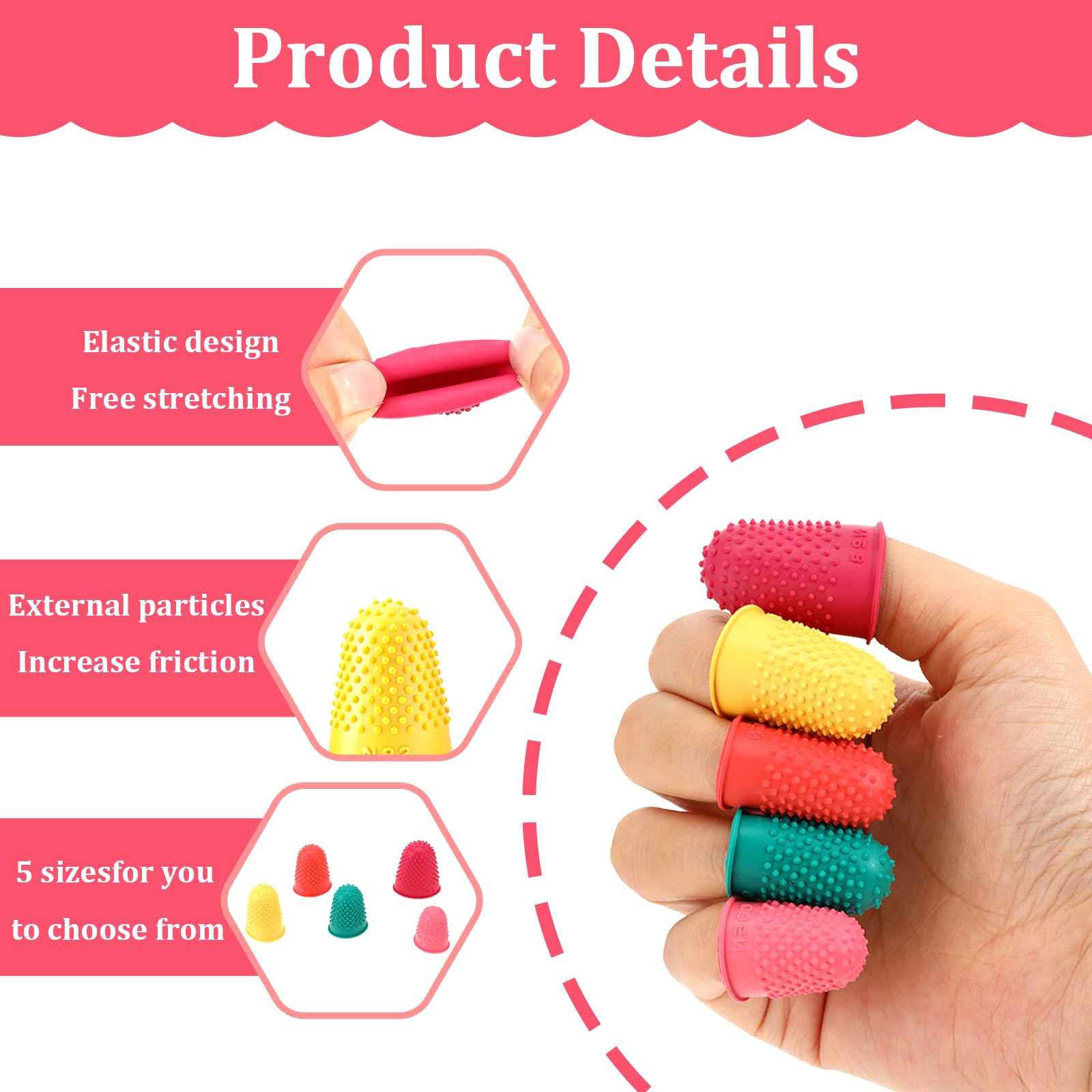 Protezioni per dita in silicone riutilizzabili, 5 misure e colori, per contare denaro e scrivere