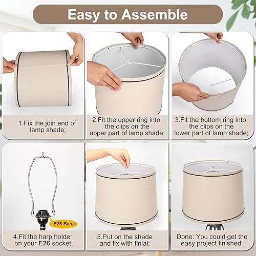 Miniatura 3 de Juego de 2 pantallas de tambor de tela mediana para lámparas de mesa, lámparas de pie, pantallas de lino beige de 11.6 pulgadas superior x 12.6