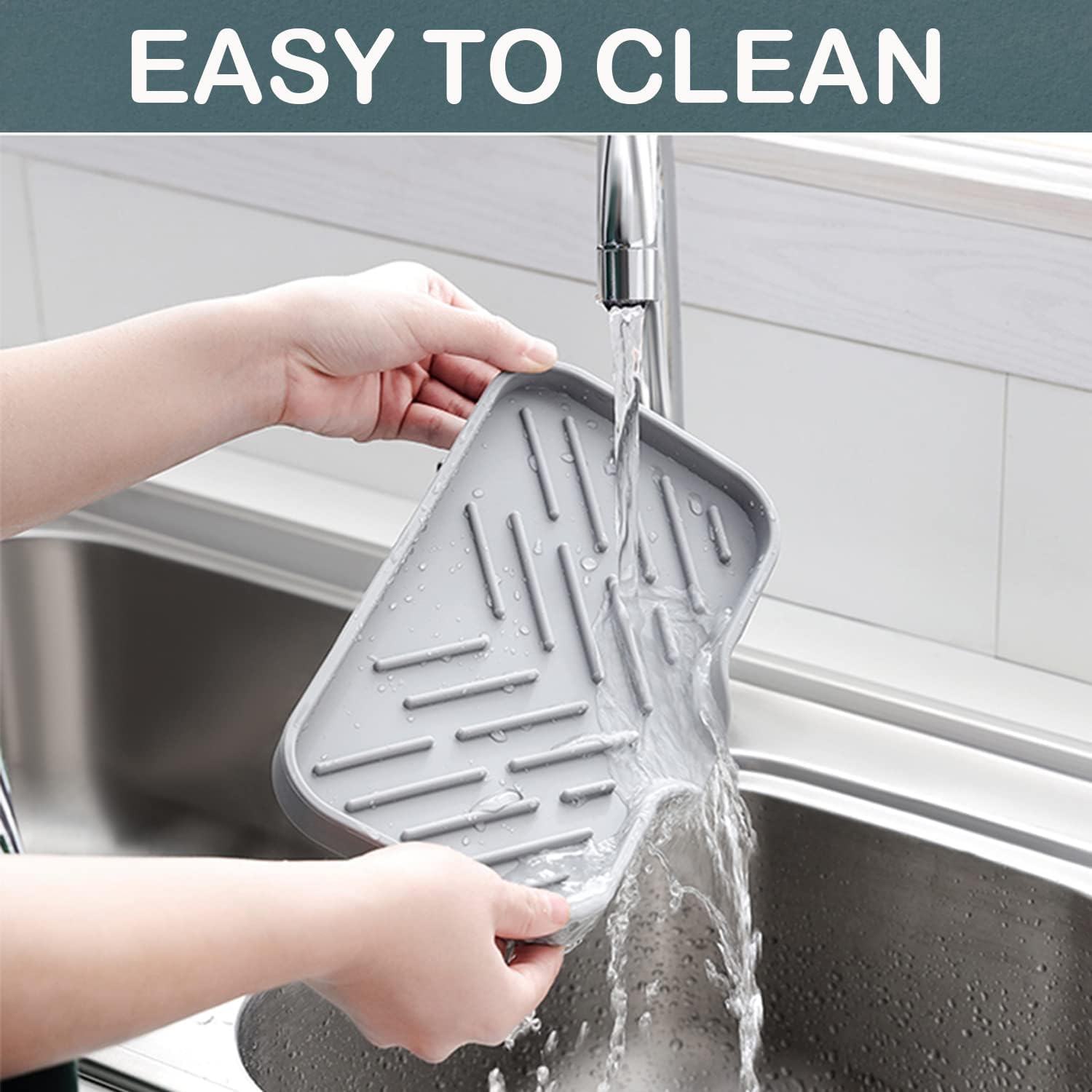 VAALYA TOYS Silicone Kitchen Soap Tray, Kitchen Sink Tray Sponge Tray Dish Sponge Holder, Sink Caddy Organizer for Dish Soap Bottle, Soap Dispenser, Scrubber Brushes, Bathroom Soap Holder 1