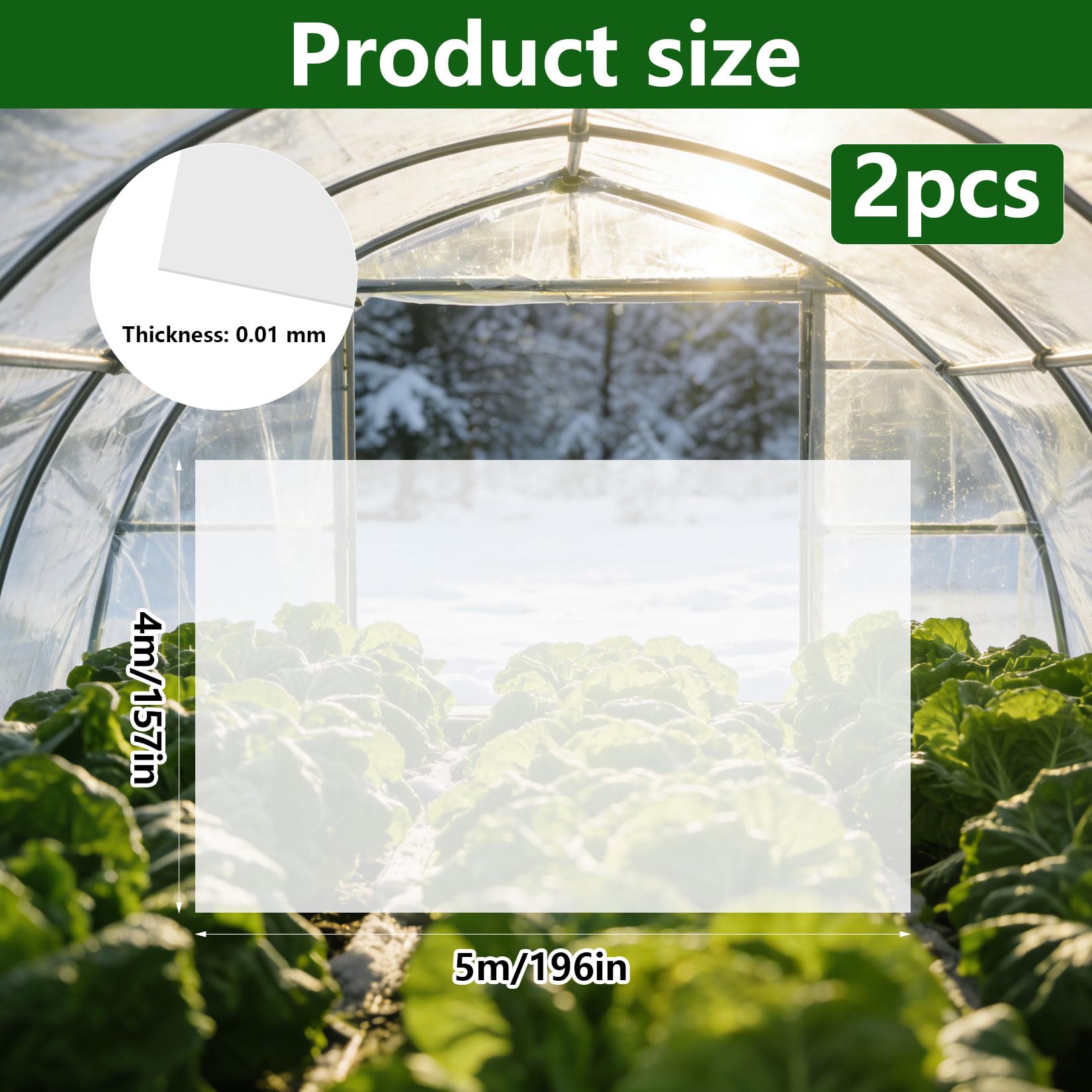 Película para Invernaderos, 4 x 5 m, Película plástico para Invernadero de 10 Mu, Plastico Invernadero Transparente para Jardines, invernaderos y túneles — view 2