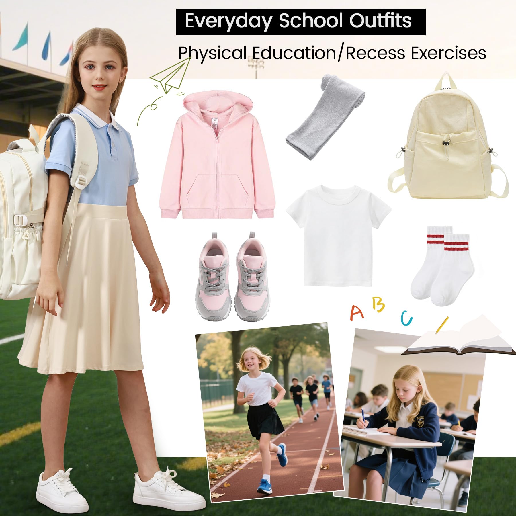 Zando Falda pantalón hasta la rodilla para niñas, falda acampanada con pantalones cortos, faldas uniformes para el regreso a clases, para jugar, talla 6-14