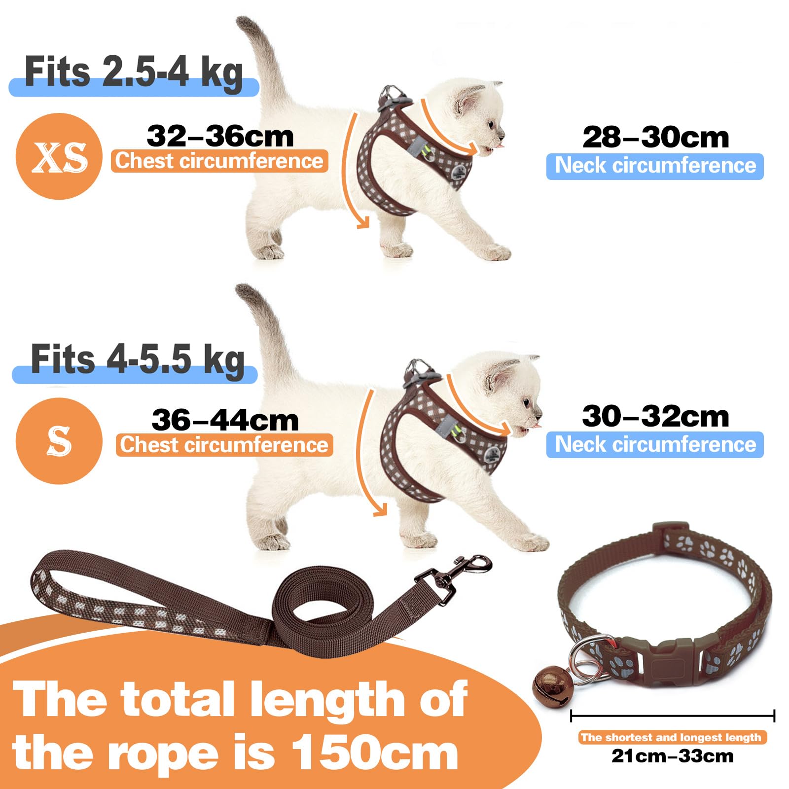 VINEST Cat Harness and Lead Set for 2.5-5.5 kg, Soft Mesh Dog Harness and Leash Set including Collar - Image 2