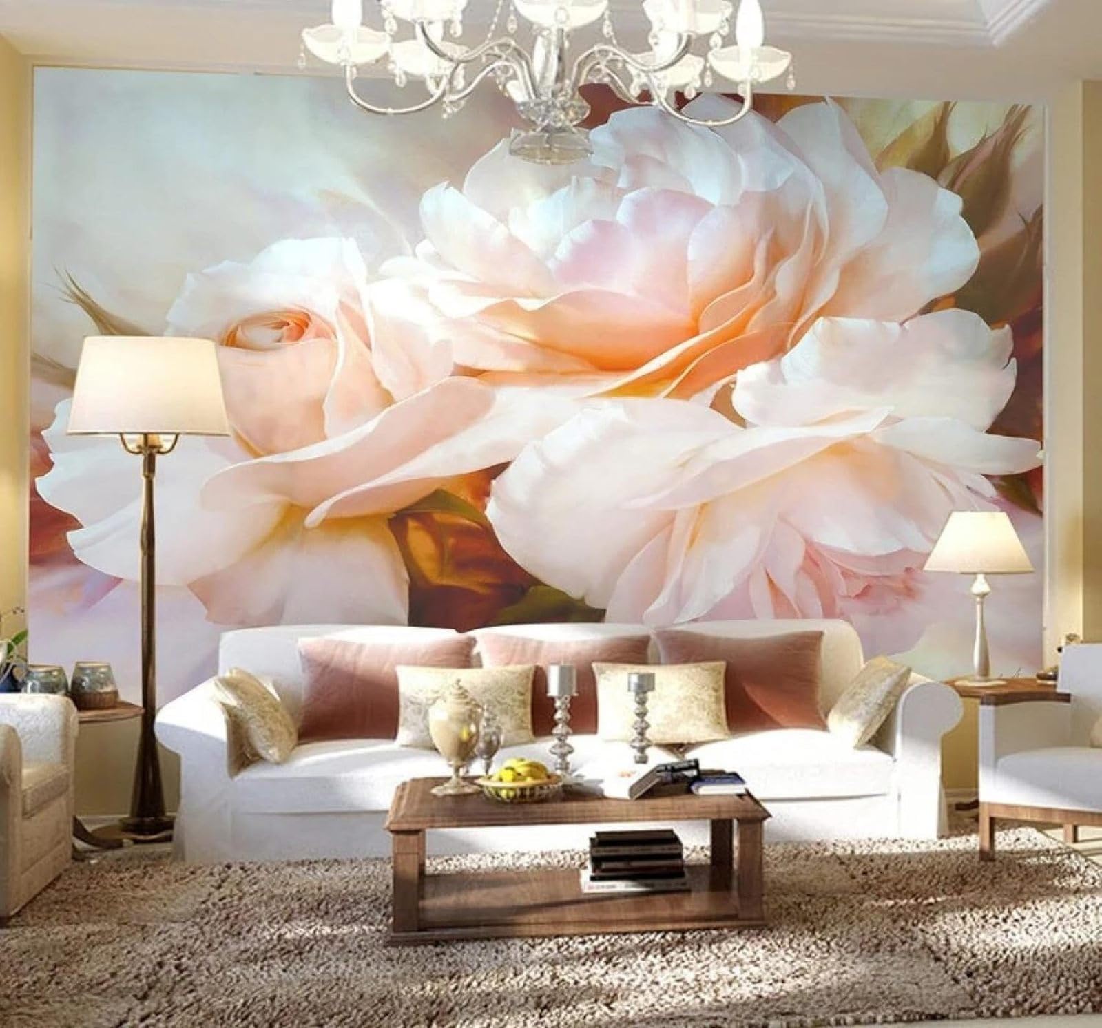 XLMING Classic Three Dimensional Beautiful Pink Rose 3D Wallpaper Luxury Home Dining Decor Paste Sofa Living Room The Wall for Bedroom Mural-200cm×140cm