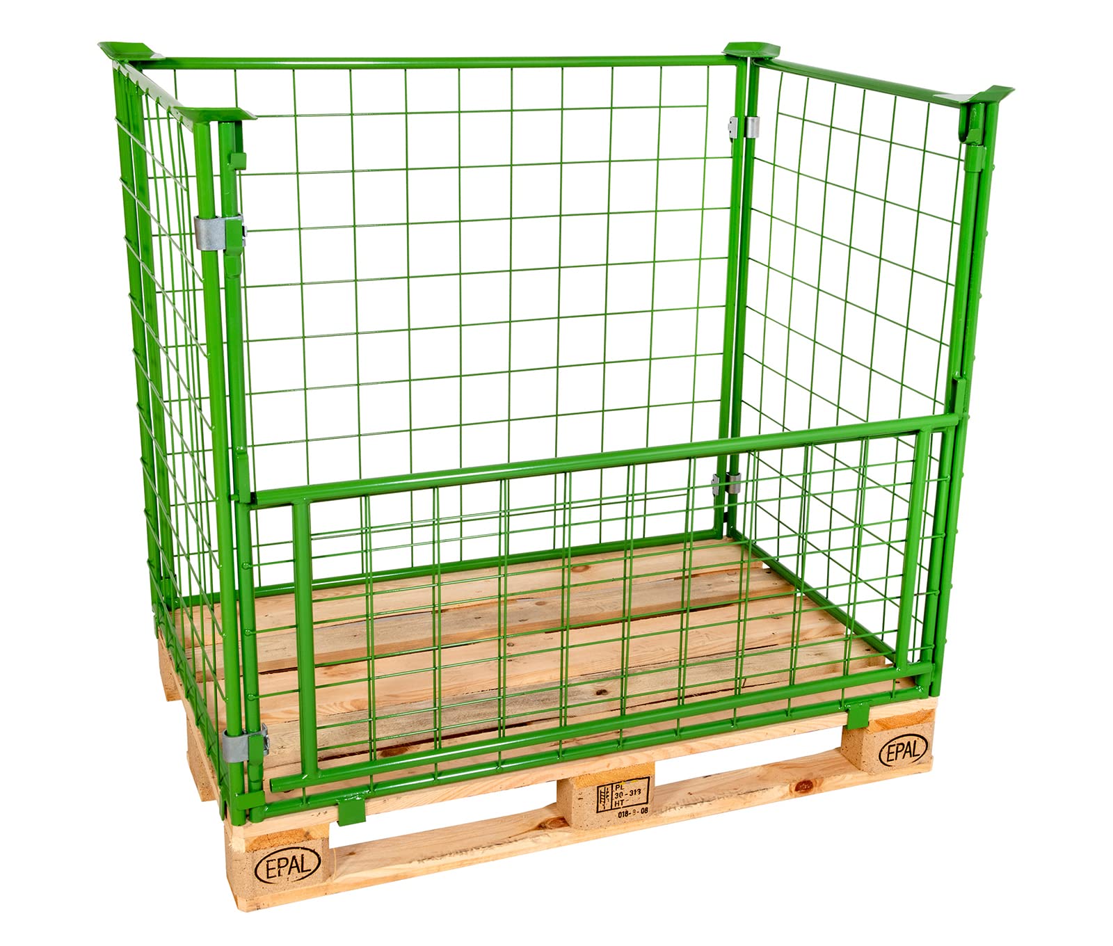 Telaio griglia accatastabile 1200x800x800 mm verde verniciato per Euro-Pallet – scatola a griglia pieghevole con altezza utile 800 mm per pallet DIN – pratica per industria, giardino e