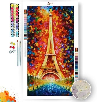 afremov Paris, Eifel Tower Lighted - Paint by Numbers Kit by Leonid Painting - Acrylic Paints, Magnifier, and Brushes for Adults and Kids Beginner 40 * 70cm/16 * 30inch No Frame