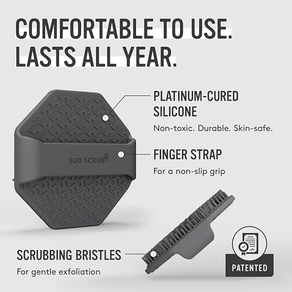Sud Scrub Antimicrobial Silicone Face Scrubber, 1 Pack, Gentle Face Exfoliator for Sensitive Skin, Eco Friendly Facial Cleansing Brush, Exfoliating Face Brush for Men and Women (Charcoal)