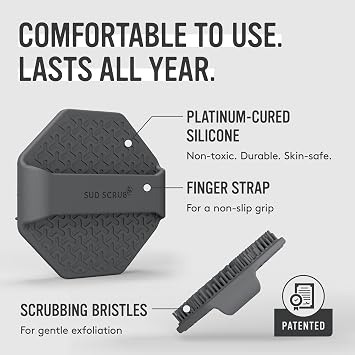 Sud Scrub Antimicrobial Silicone Face Scrubber, 1 Pack, Gentle Face Exfoliator for Sensitive Skin, Eco Friendly Facial Cleansing Brush, Exfoliating Face Brush for Men and Women (Charcoal)