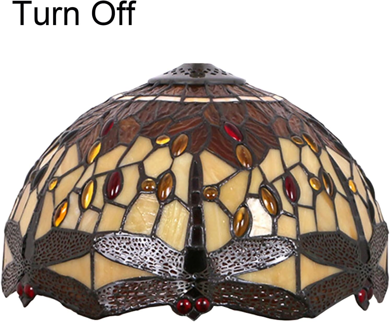 Tiffany Lamp Shade Replacement 12" Dragonfly Stained Glass Lampshades Only with Cap Orange Amber Yellow Brown Glass Beads Vintage Light Cover fit for Table lamp Pendant Light Ceiling Fixture